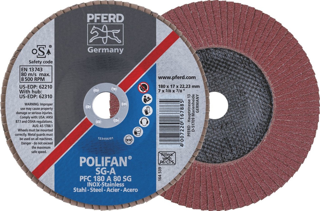 Flap Disc 180x22 80G Alox SG Steelox Pferd