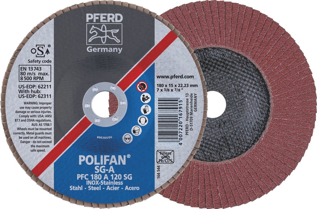 Flap Disc 180x22 120G Alox SG Steelox Pferd