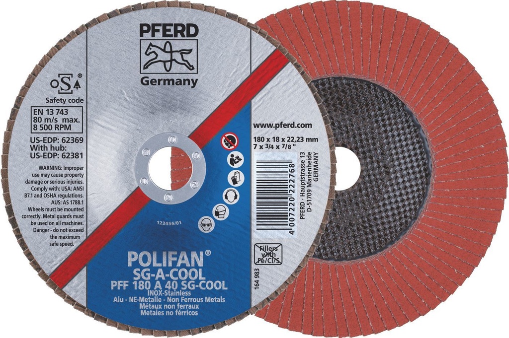 Flap Disc 180x22 40G Alox SG A-Cool Pferd