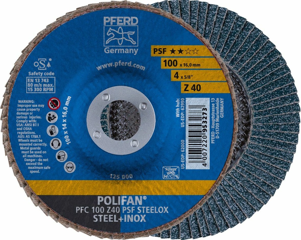 Flap Disc 100x16 40G Zirconia PSF Steelox Pferd