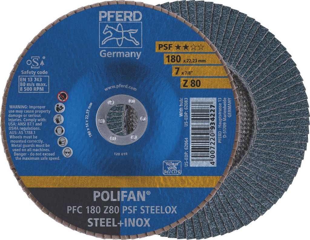 Flap Disc 180x22 80G Zirconia PSF Steelox Pferd