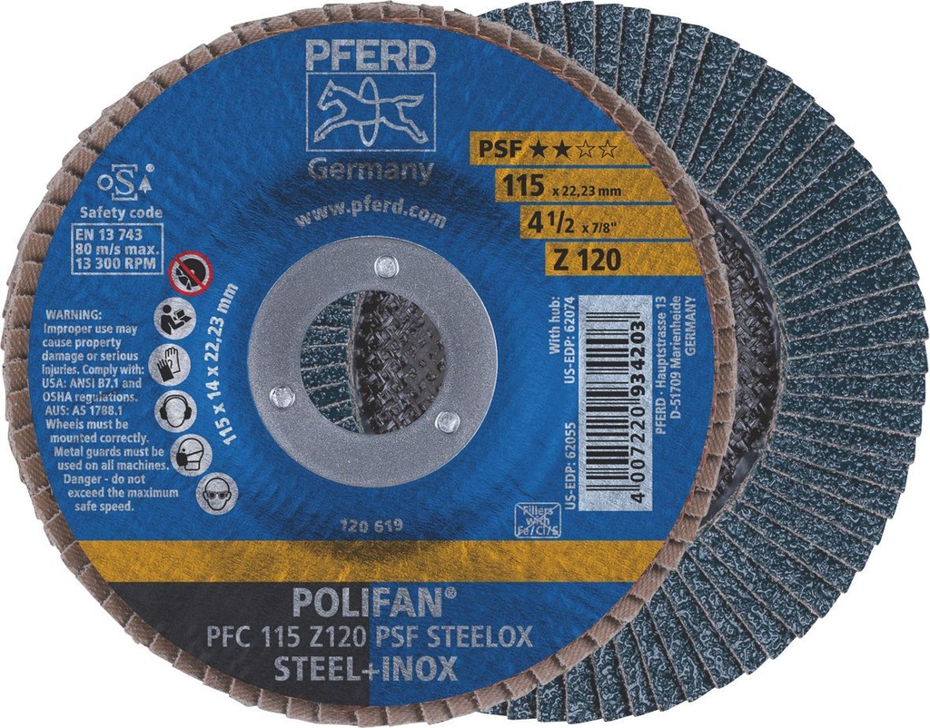 Flap Disc 115x22 120G Zirconia PSF Steelox Pferd