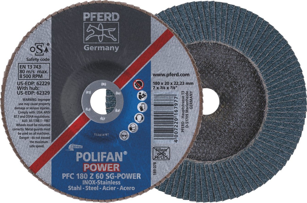 Flap Disc 180x22 60G Zirconia SG Power Pferd