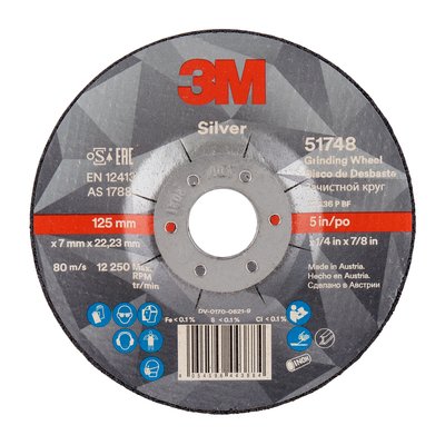 [3M.7100141086] Grinding Disc 125x6.0x22 A36P Rigid Silver 3M