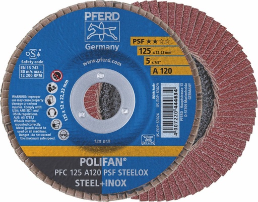 [PFERD.67749125] Flap Disc 125x22 120G Alox PSF Steelox Pferd