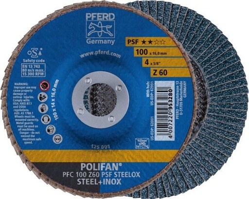 [PFERD.67766100] Flap Disc 100x16 60G Zirconia PSF Steelox Pferd